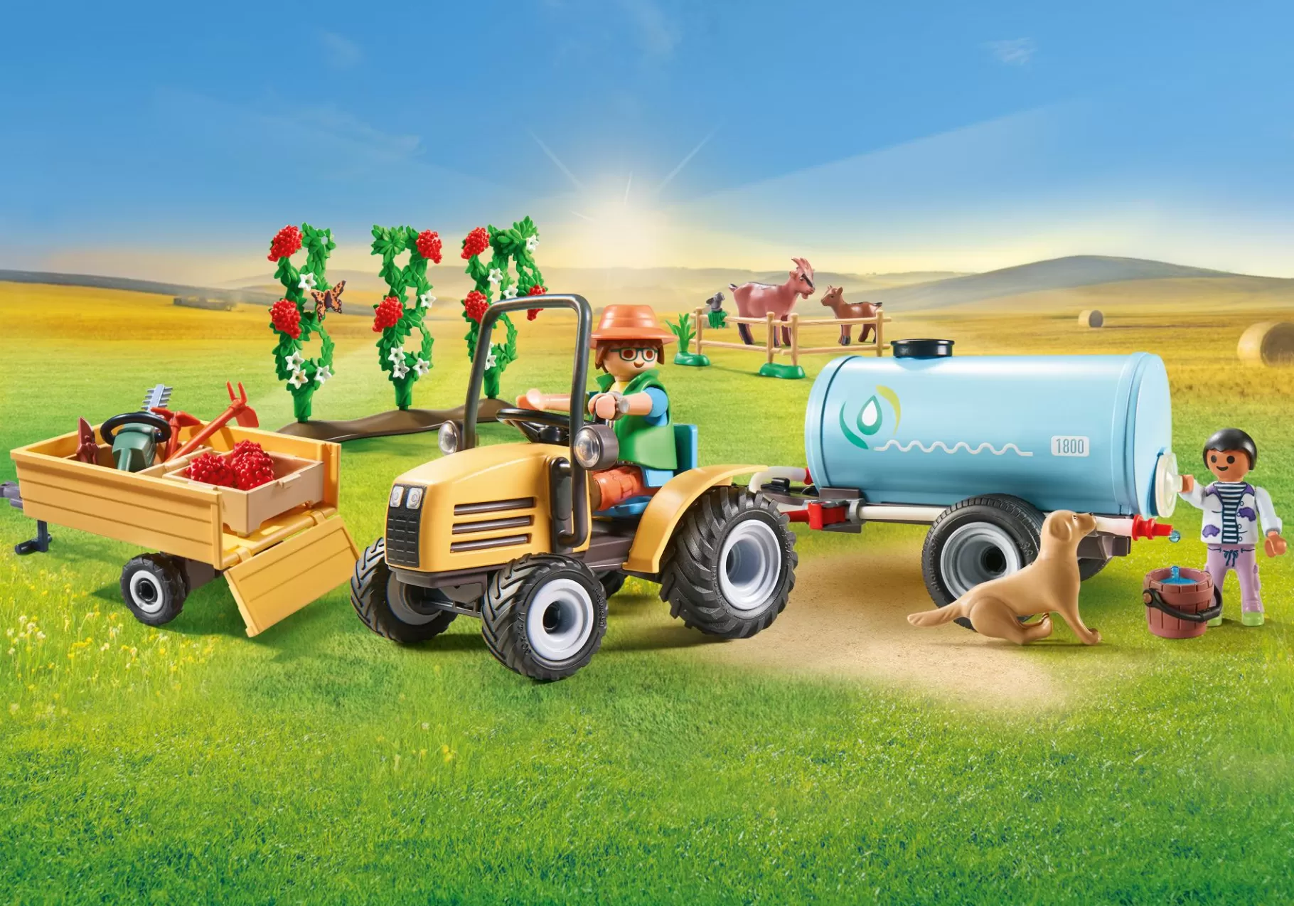 Życie Rodzinne | Zwierzęta | PLAYMOBIL Traktor z przyczepą i zbiornikiem na wodę